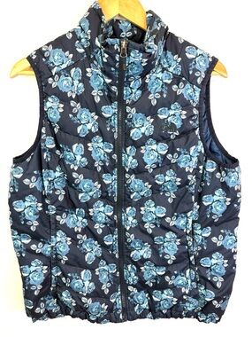 The North Face Floral Quilted down Puffer Vest in Navy and Blue Roses size XL